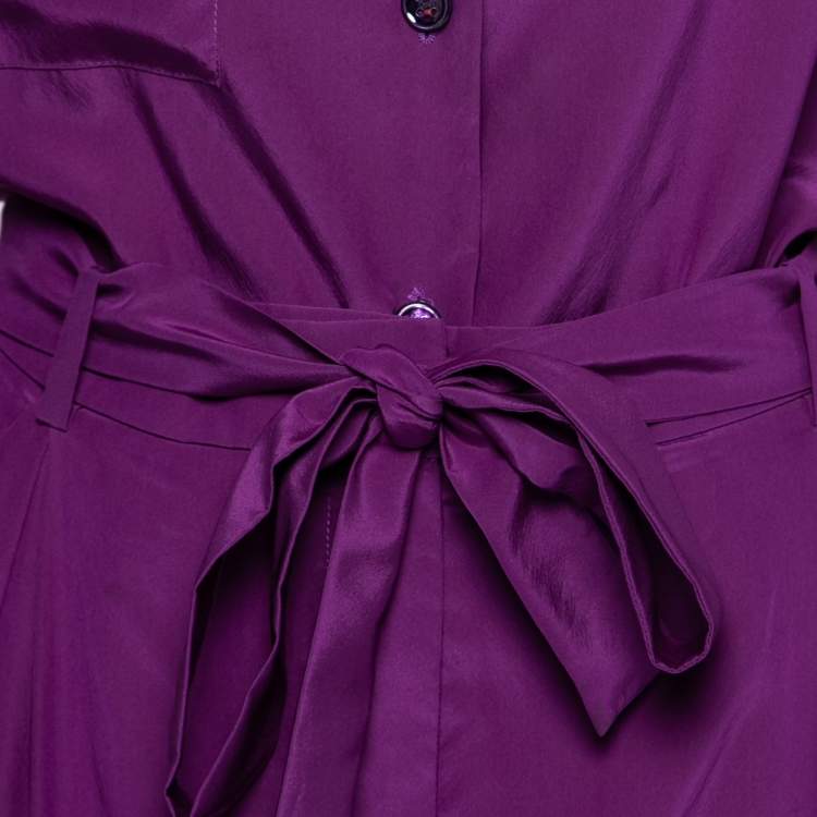مملوكة مسبقًا Yves Saint Laurent Purple Silk Waist Cutout Detail Jumpsuit M