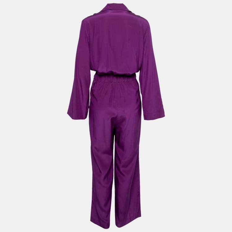 Yves Saint Laurent Purple Silk Waist Cutout Detail Jumpsuit M Yves Saint Laurent TLC