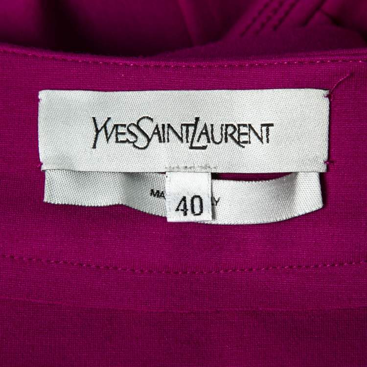 مملوكة مسبقًا Yves Saint Laurent Purple Wool V-Neck Scalloped Hem Dress M