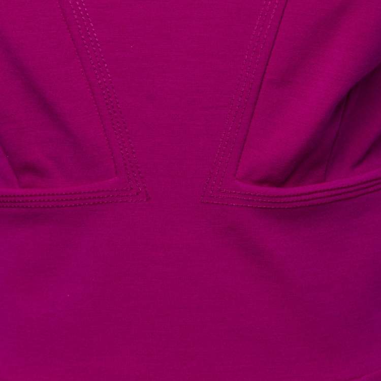 مملوكة مسبقًا Yves Saint Laurent Purple Wool V-Neck Scalloped Hem Dress M