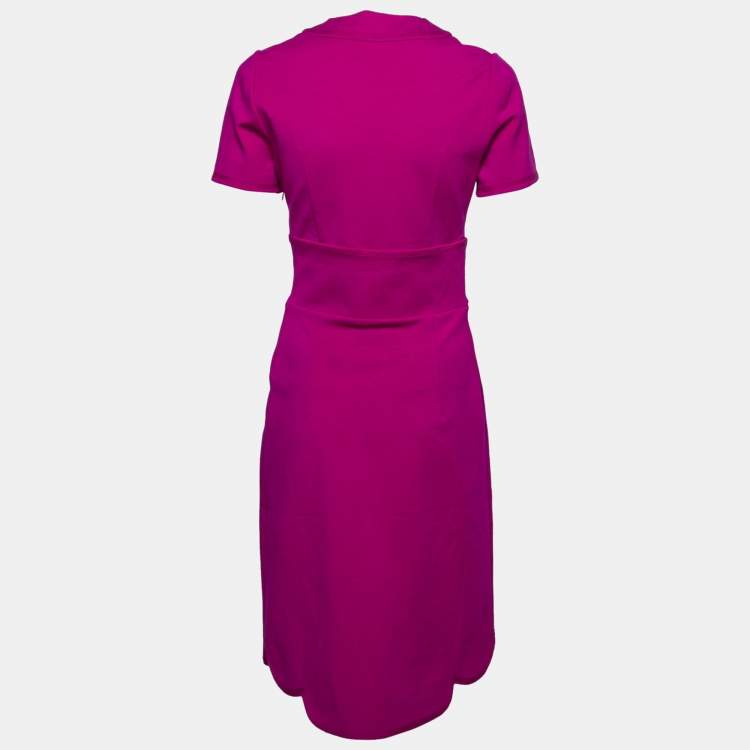 مملوكة مسبقًا Yves Saint Laurent Purple Wool V-Neck Scalloped Hem Dress M