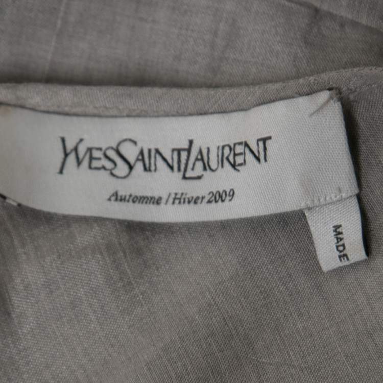 Pre Owned Yves Saint Laurent Grey Silk & Cotton Round Neck Top M