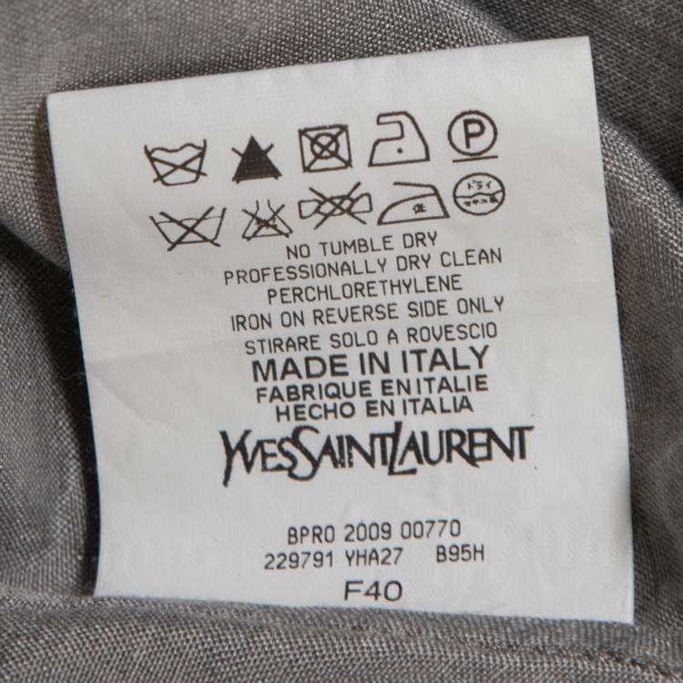 Pre Owned Yves Saint Laurent Grey Silk & Cotton Round Neck Top M
