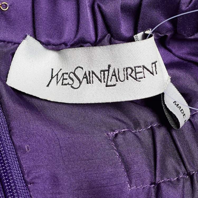 Pre Owned Yves Saint Laurent Purple Sateen Stole & Belt Detail Dress M