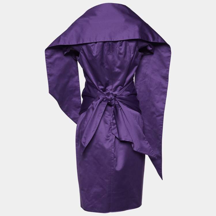 Pre Owned Yves Saint Laurent Purple Sateen Stole & Belt Detail Dress M