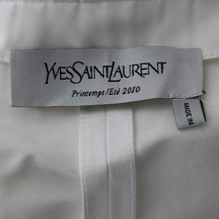 Pre Owned Yves Saint Laurent White Cotton Pleated Ruffled-Collar Boxy Vest M