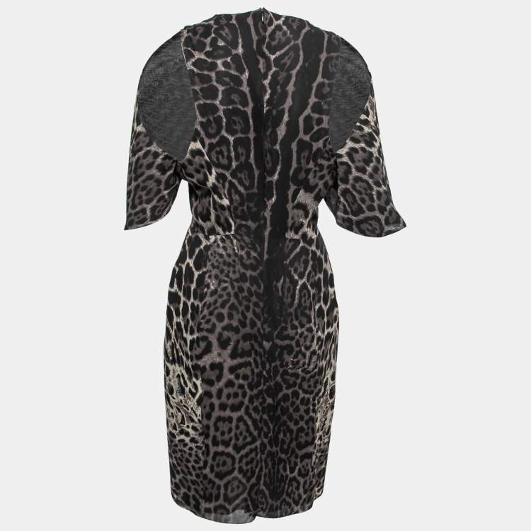 مملوكة مسبقًا Yves Saint Laurent Black Animal Print Silk Cold-Shoulder Dress M