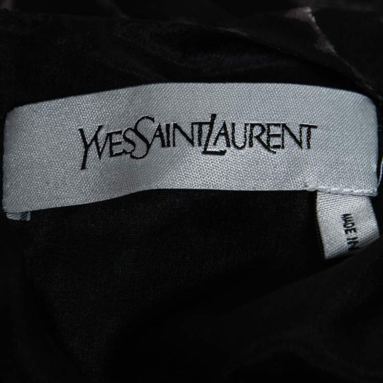 مملوكة مسبقًا Yves Saint Laurent Black Animal Print Silk Cold-Shoulder Dress M