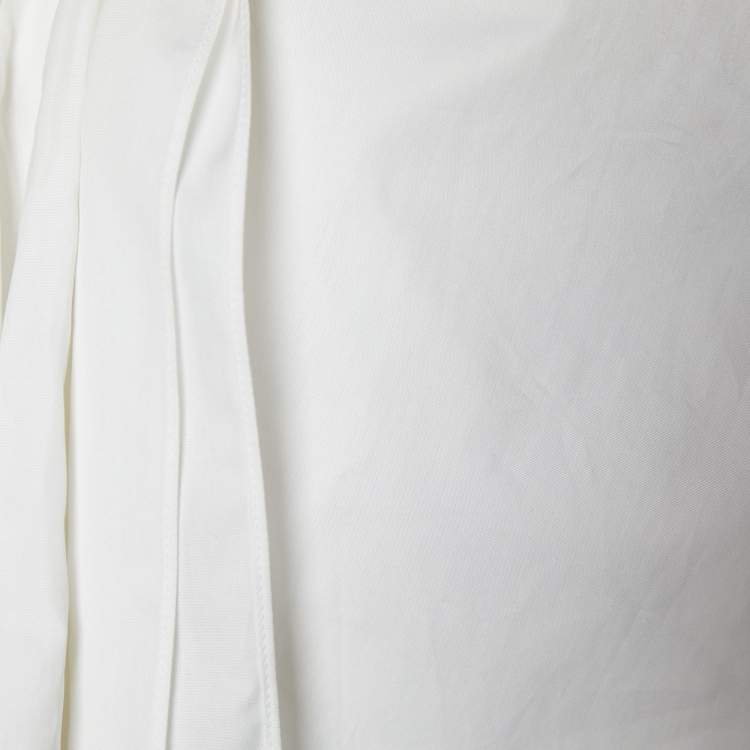 Pre Owned Yves Saint Laurent White Cotton Bow Detail V-Neck Top M