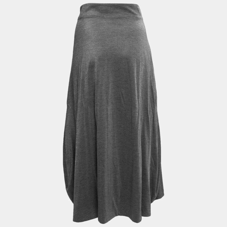 Pre Owned Yvest Saint Laurent Grey Shiny Jersey Midi Skirt M