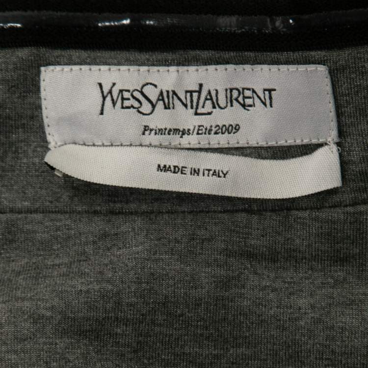 Pre Owned Yvest Saint Laurent Grey Shiny Jersey Midi Skirt M