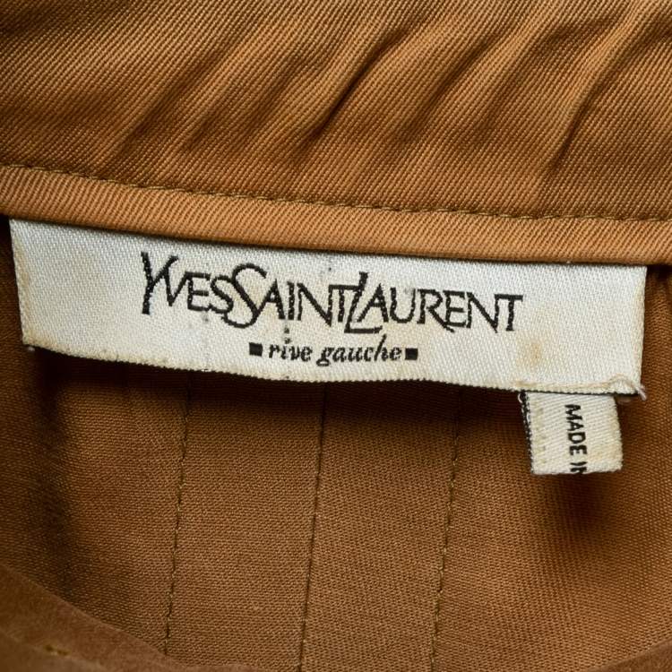 Pre Owned Yves Saint Laurent Tan Brown Cotton Ruffled Zip-Up Jacket L