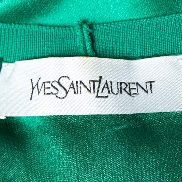 Pre Owned Yves Saint Laurent Green Satin Silk Sleeveless Midi Dress S