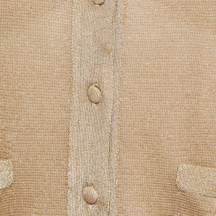 Pre Owned Yves Saint Laurent Gold Lurex Knit Buttoned Cardigan M