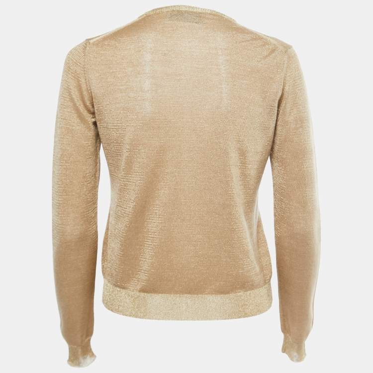 Pre Owned Yves Saint Laurent Gold Lurex Knit Buttoned Cardigan M