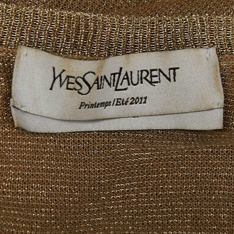 Pre Owned Yves Saint Laurent Gold Lurex Knit Buttoned Cardigan M