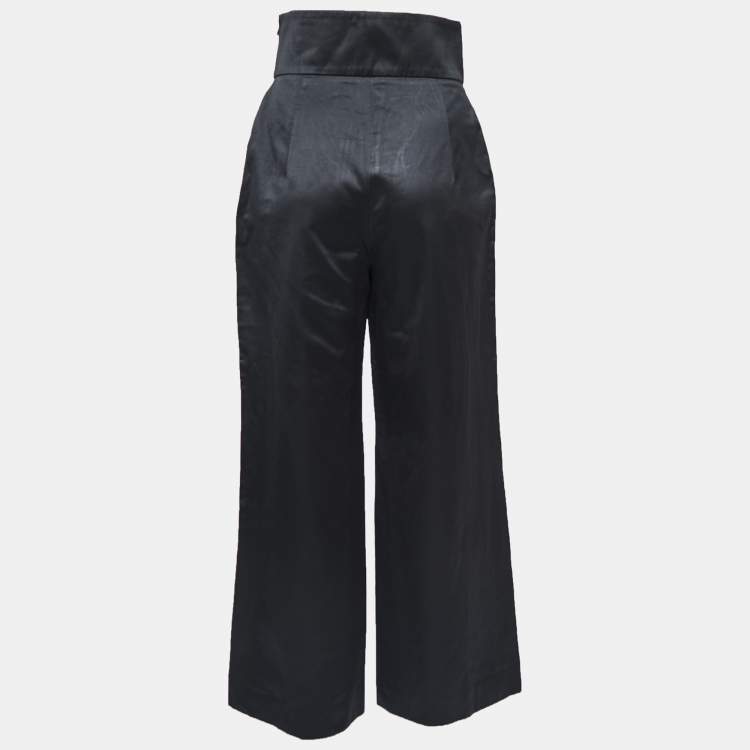 Yves Saint Laurent Black Satin High-Waist Wide Leg Trousers