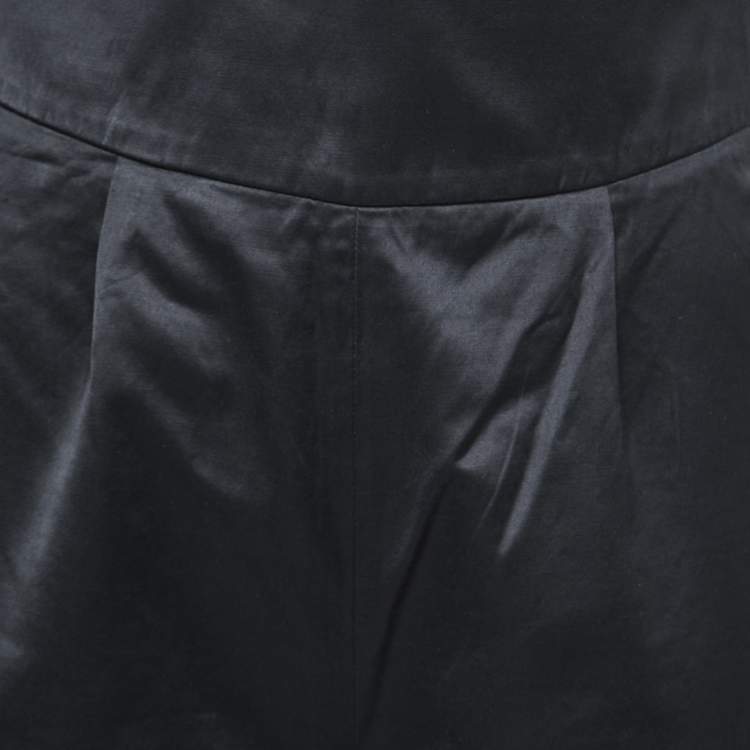 Pre Owned Yves Saint Laurent Black Satin High-Waist Wide Leg Trousers M