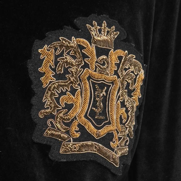 Pre Owned Yves Saint Laurent Black Velour Patch Detail Track Jacket M