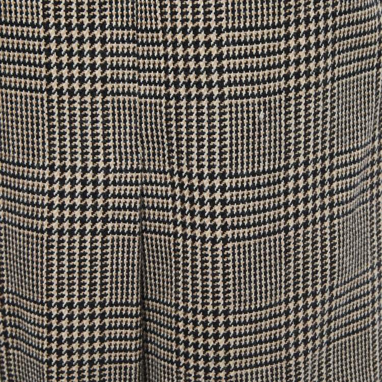 Pre Owned Yves Saint Laurent Vintage Black Houndstooth Patterned Wool Knee Length Skirt S