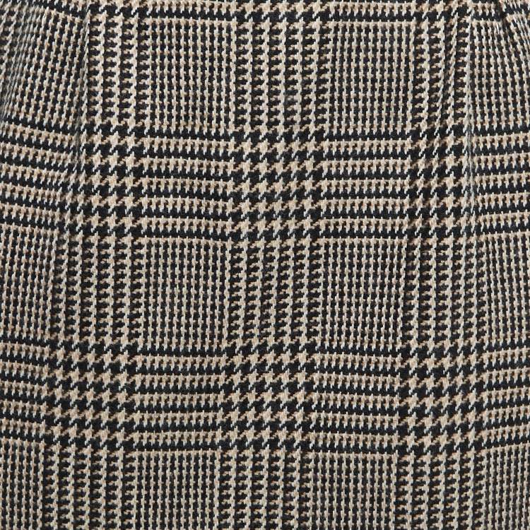 Pre Owned Yves Saint Laurent Vintage Black Houndstooth Patterned Wool Knee Length Skirt S