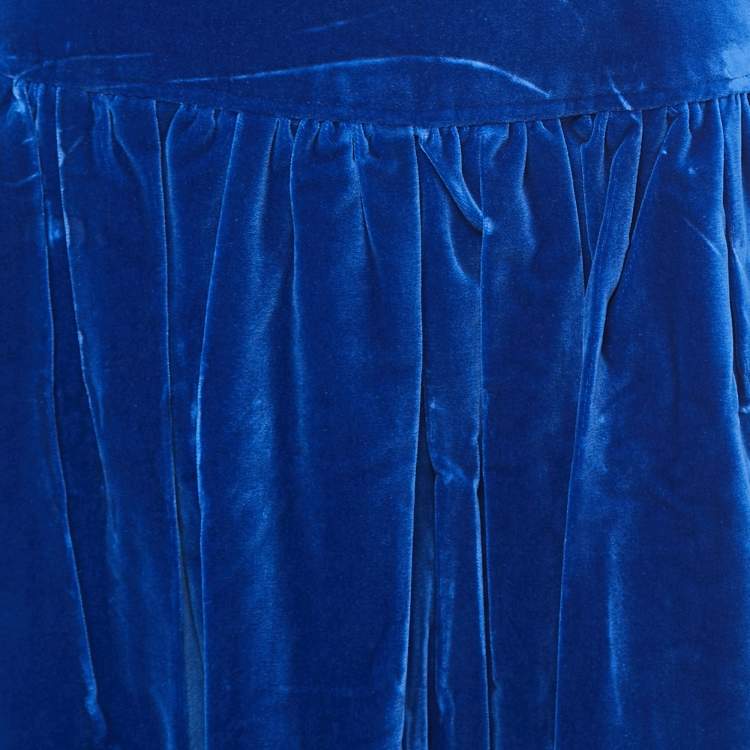 Pre Owned Yves Saint Laurent Blue Velvet Pleated Maxi Skirt S