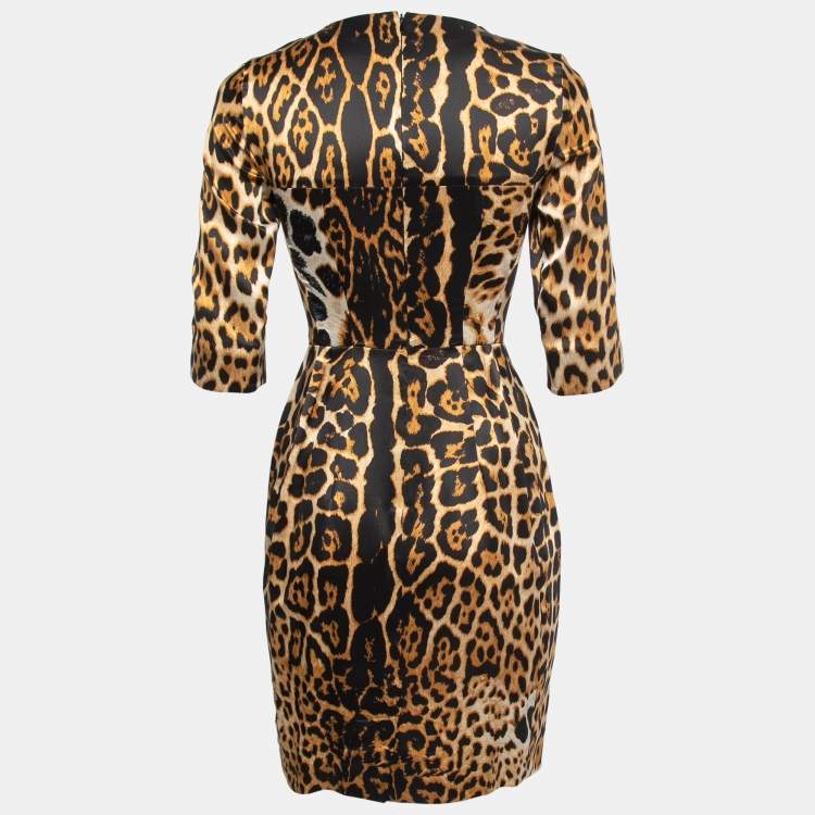 Pre Owned Yves Saint Laurent Brown Animal Printed Satin Silk Mini Dress S