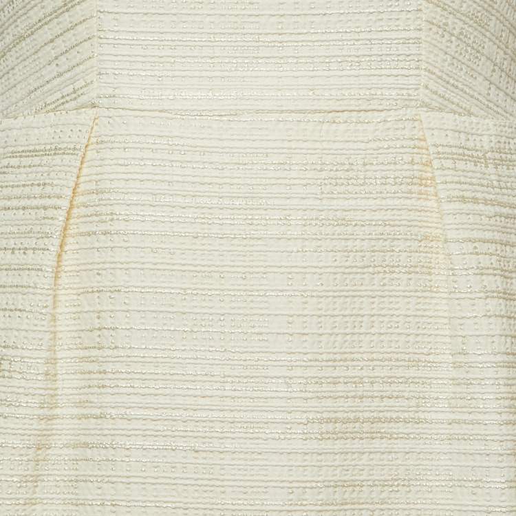 Pre Owned Yves Saint Laurent Cream Jacquard Sheath Midi Dress M