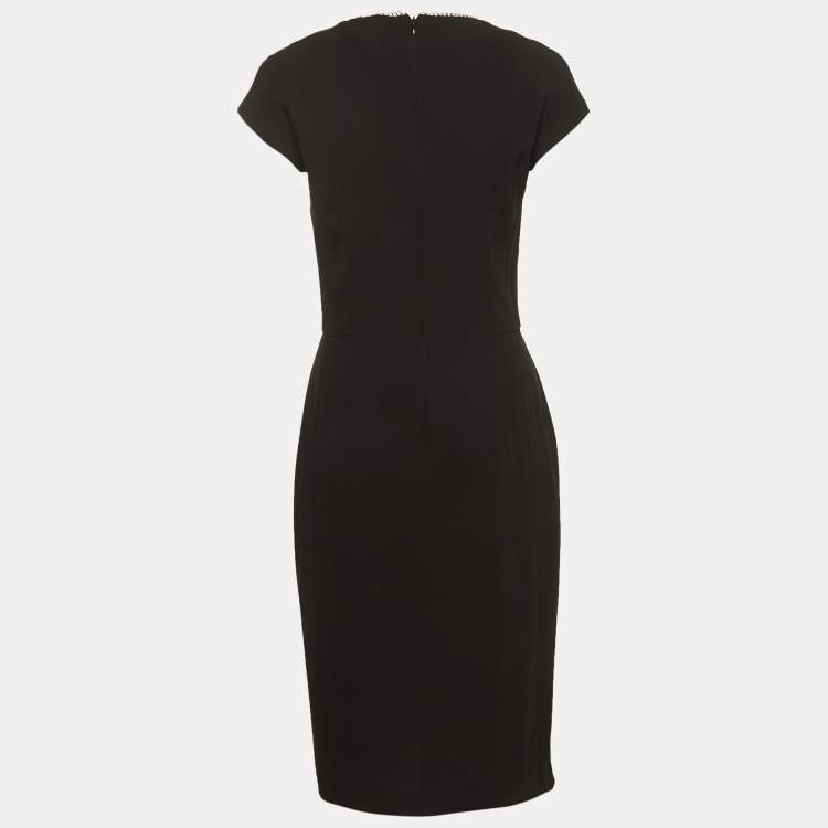Pre Owned Yves Saint Laurent Black Crepe Chain Neck Detailed Short Dress M