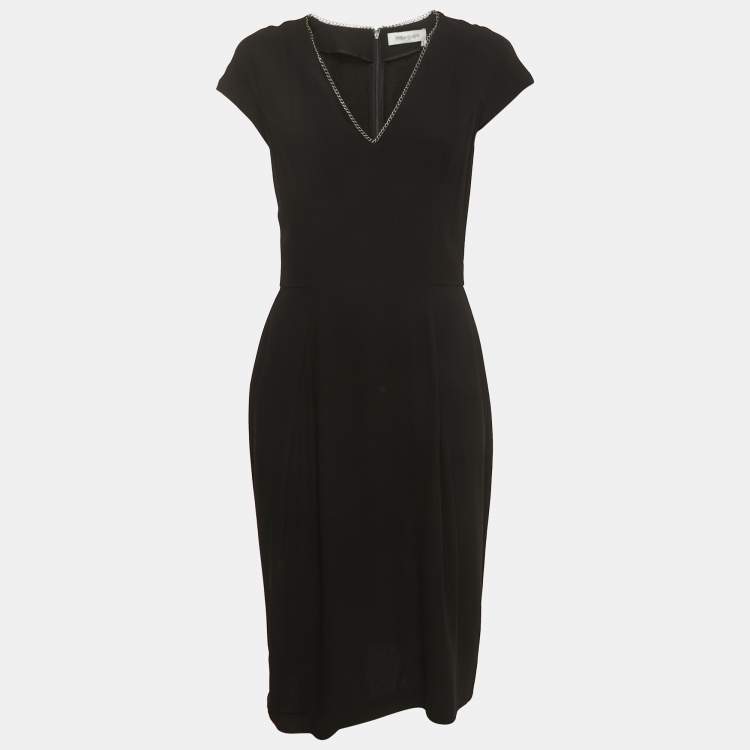 Pre Owned Yves Saint Laurent Black Crepe Chain Neck Detailed Short Dress M