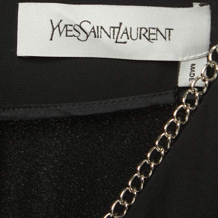 Pre Owned Yves Saint Laurent Black Crepe Chain Neck Detailed Short Dress M