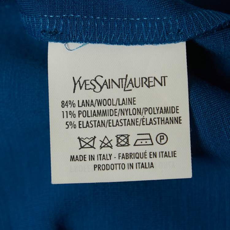Pre Owned Yves Saint Laurent Blue Wool V-Neck Short Dress M