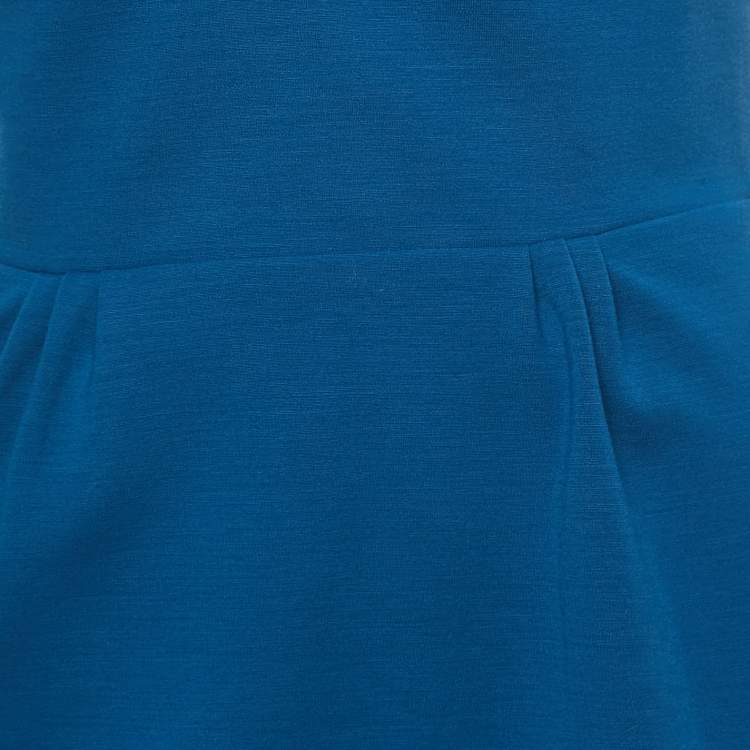 Pre Owned Yves Saint Laurent Blue Wool V-Neck Short Dress M