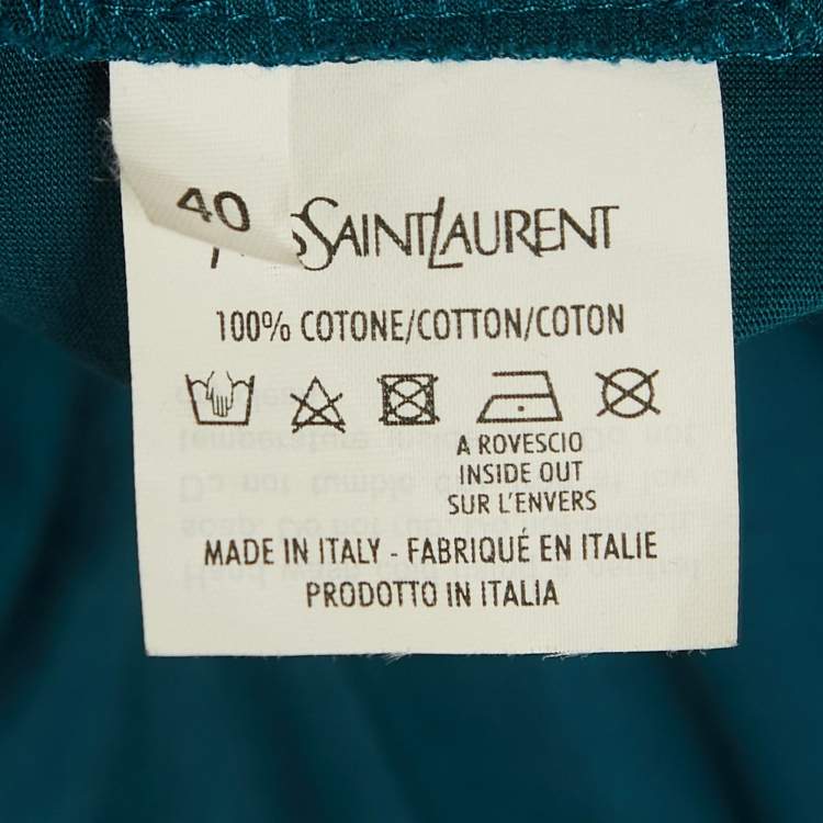 Pre Owned Yves Saint Laurent Blue Cotton Logo Detailed Short Sleeve T-Shirt M
