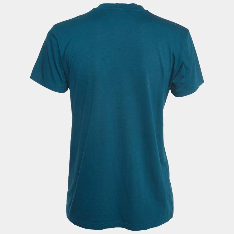 Pre Owned Yves Saint Laurent Blue Cotton Logo Detailed Short Sleeve T-Shirt M