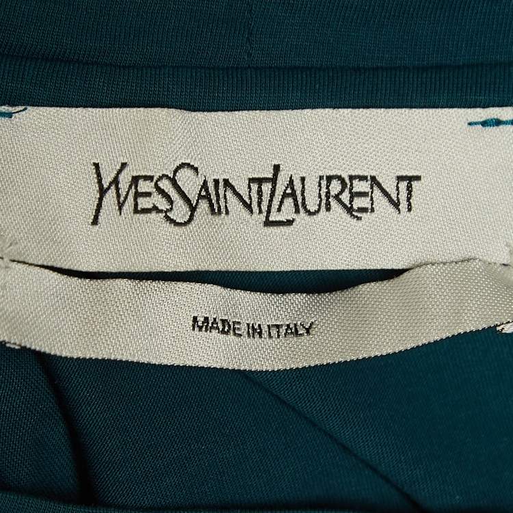 Pre Owned Yves Saint Laurent Blue Cotton Logo Detailed Short Sleeve T-Shirt M
