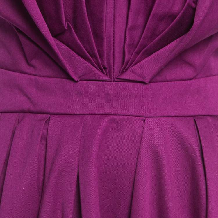 Pre Owned Yves Laurent Paris Purple Cotton Strapless Pleated Mini Dress S