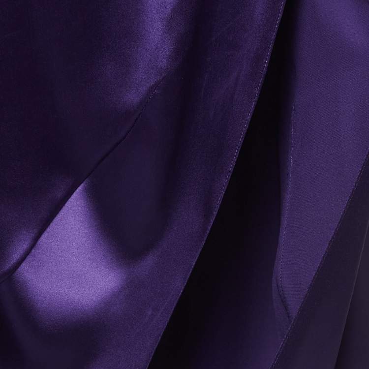 Pre Owned Yves Saint Laurent Purple Draped Satin Sleeveless Asymmetric Dress L
