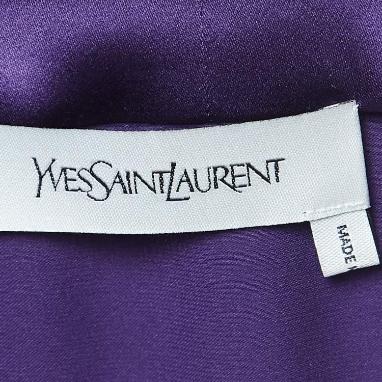 Pre Owned Yves Saint Laurent Purple Draped Satin Sleeveless Asymmetric Dress L