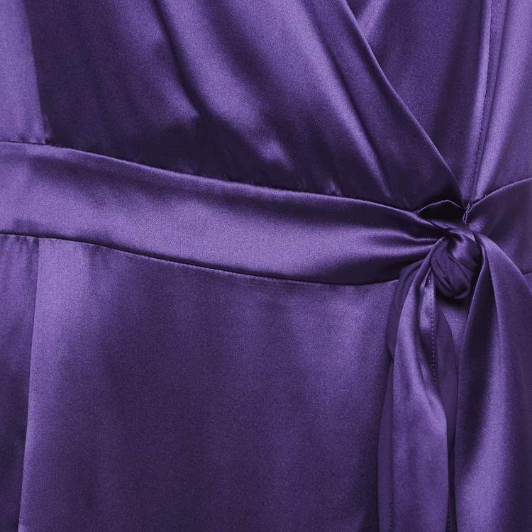 Pre Owned Yves Saint Laurent Purple Draped Satin Sleeveless Asymmetric Dress L