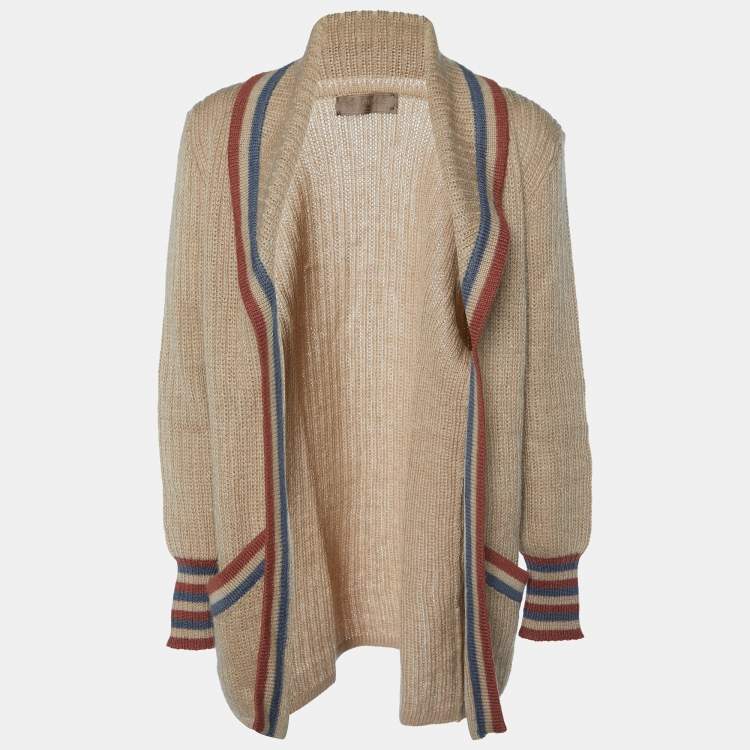 Pre Owned Yves Saint Laurent Vintage Brown Mohair Knit Open Front Cardigan L