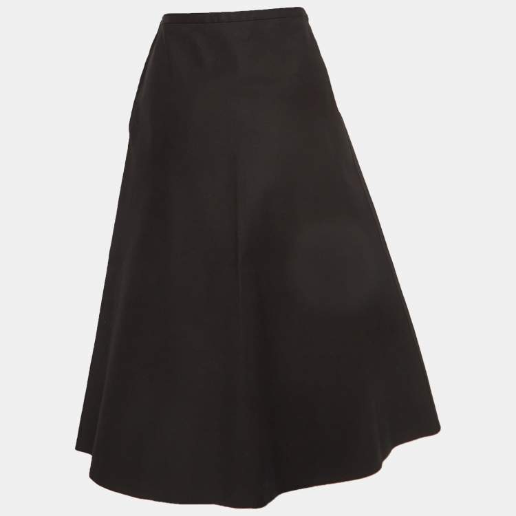 Pre Owned Yves Saint Laurent Black Gabardine Flared Midi Skirt M