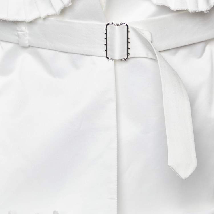 Pre Owned Yves Saint Laurent White Cotton Spiral Pleat Detail Belted Vest M