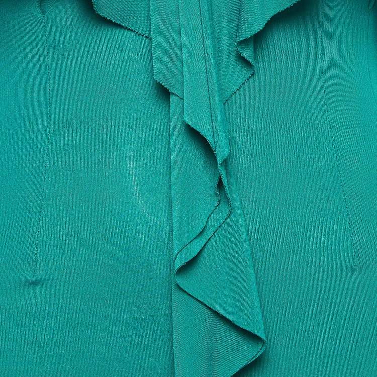 Pre Owned Yves Saint Laurent Vintage Green Mesh and Jersey Ruffled Slip Dress S