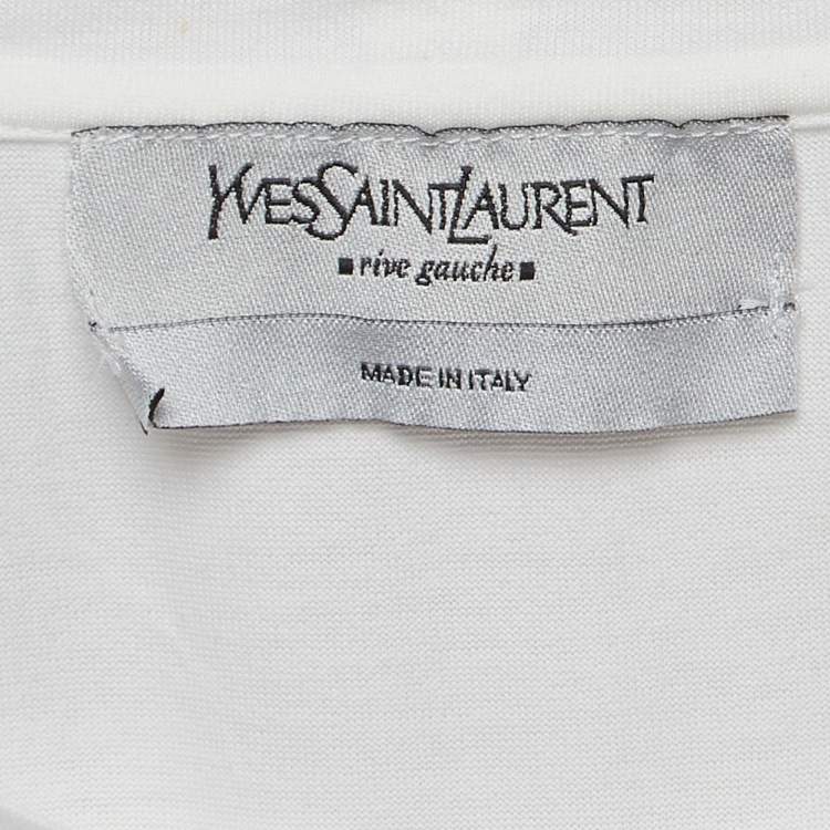 Pre Owned Yves Saint Laurent Vintage White Print Cotton Tank Top M