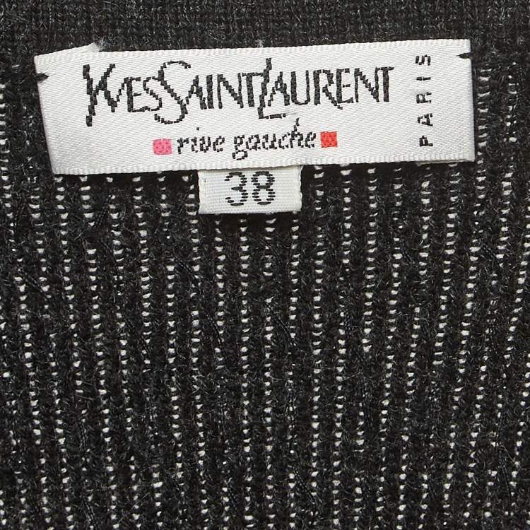 Pre Owned Yves Saint Laurent Rive Gauche Dark Grey Beaded Cashmere and Silk Tank Top M