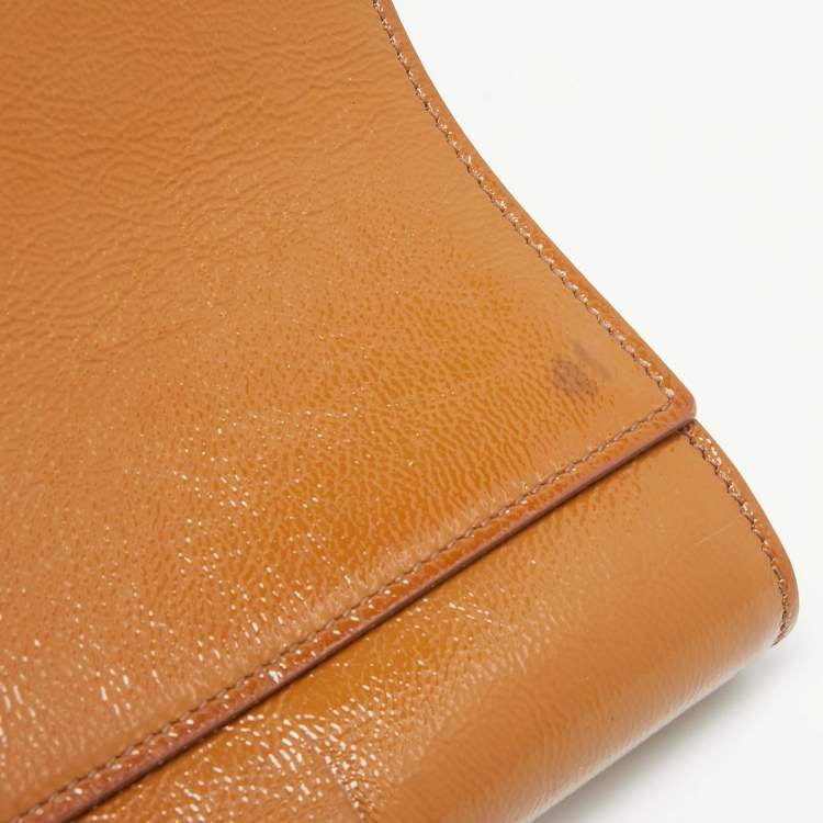 Pre Owned Yves Saint Laurent Brown Patent Leather Belle De Jour Flap Clutch