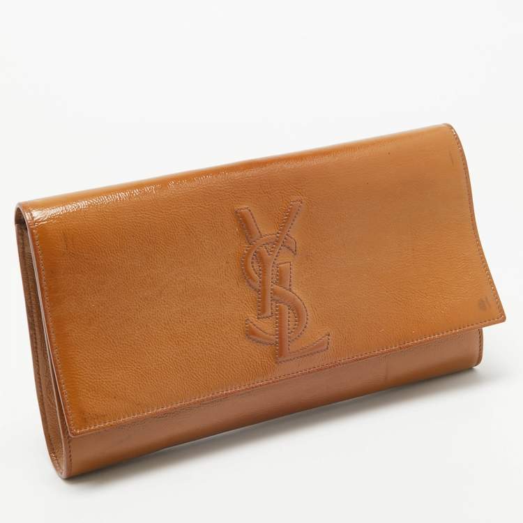Pre Owned Yves Saint Laurent Brown Patent Leather Belle De Jour Flap Clutch