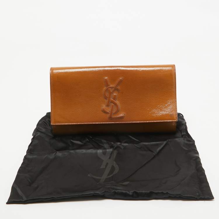 Pre Owned Yves Saint Laurent Brown Patent Leather Belle De Jour Flap Clutch