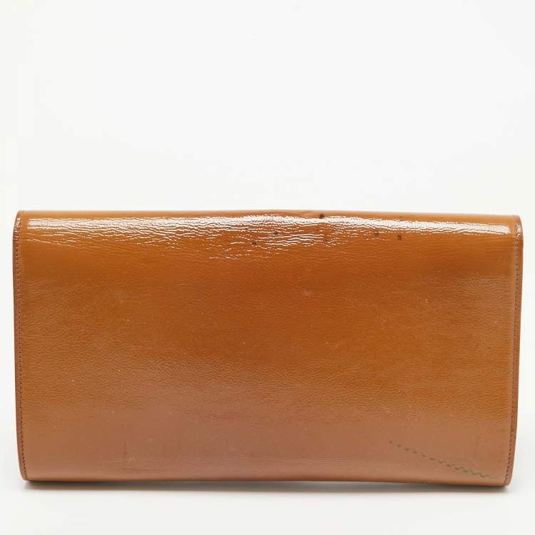 Pre Owned Yves Saint Laurent Brown Patent Leather Belle De Jour Flap Clutch